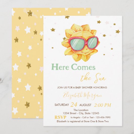 Hier komt de Baby shower-uitnodiging voor Sun Star Kaart (Voorkant / Achterkant)