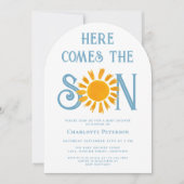 Hier komt de Baby showers boog van de zoon Kaart (Voorkant)