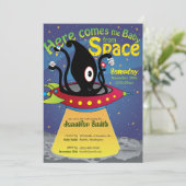Hier komt de baby van de Ruimteuitnodiging Kaart (Staand voorkant)
