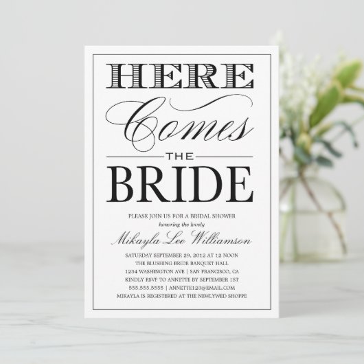 HIER KOMT DE BRIDE 2 | BRIDAL SHOWER INVITATION KAART (Staand voorkant)