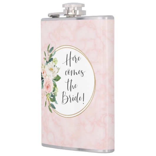 Hier komt de Bride Blush Pink Floral Heupfles (Links)