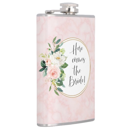 Hier komt de Bride Blush Pink Floral Heupfles (Rechts)