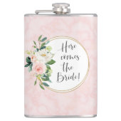 Hier komt de Bride Blush Pink Floral Heupfles (Voorkant)