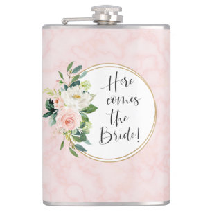 Hier komt de Bride Blush Pink Floral Heupfles