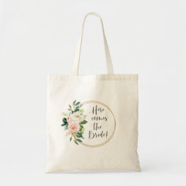 Hier komt de Bride Blush Pink Floral Tote Bag