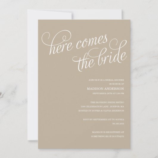HIER KOMT DE BRIDE | BRIDAL SHOWER INVITATION KAART (Voorkant)