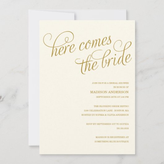 HIER KOMT DE BRIDE | BRIDAL SHOWER INVITATION KAART (Voorkant)