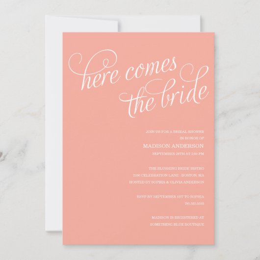 HIER KOMT DE BRIDE | BRIDAL SHOWER INVITATION KAART (Voorkant)