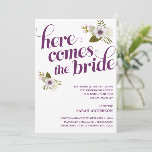 HIER KOMT DE BRIDE | BRIDAL SHOWER INVITATION KAART (Staand voorkant)
