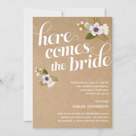 HIER KOMT DE BRIDE | BRIDAL SHOWER INVITATION KAART (Voorkant)
