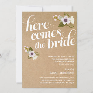 HIER KOMT DE BRIDE   BRIDAL SHOWER INVITATION KAART
