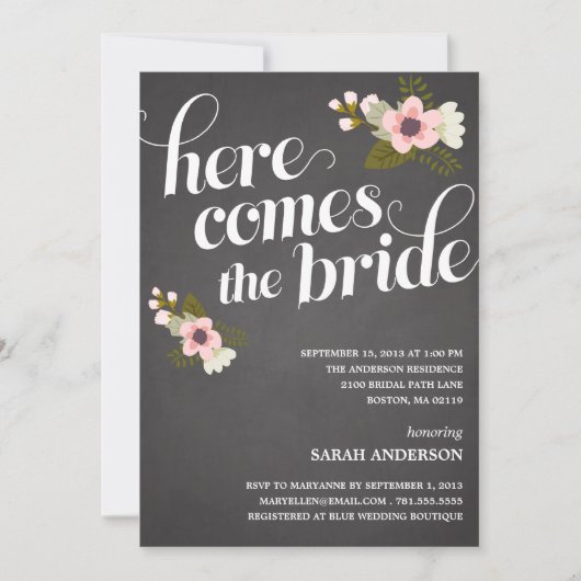 HIER KOMT DE BRIDE | BRIDAL SHOWER INVITATION KAART (Voorkant)