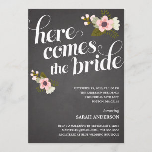 HIER KOMT DE BRIDE   BRIDAL SHOWER INVITATION KAART