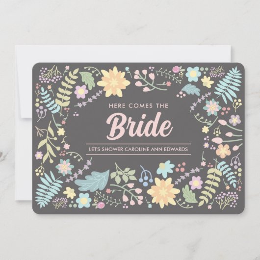 Hier komt de Bride. Modern Floral Vrijgezellenfees Kaart (Voorkant)