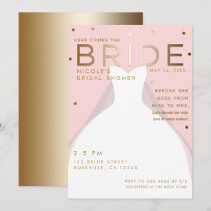 Hier komt de BRUID Chic Roze Goud Bruidsmeisje Kaart