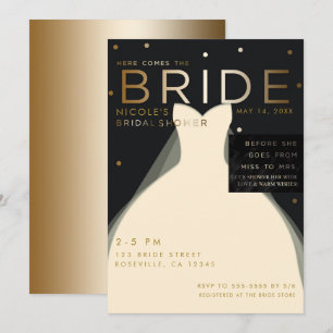 Hier komt de BRUID Cream Black Gold Bruiloftfeest Kaart