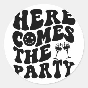 Hier Komt De Bruid Feest Retro Groovy Bachelorette Ronde Sticker
