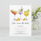 Hier komt de bruid Fun Drink Vrijgezellenfeest Kaart (Staand voorkant)