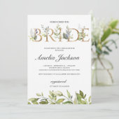 Hier komt de bruid groen bladeren en goud kaart (Staand voorkant)