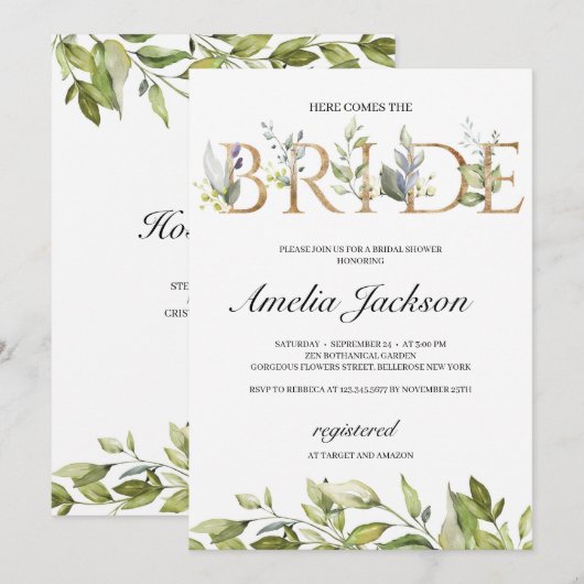 Hier komt de bruid groen bladeren en goud kaart (Voorkant / Achterkant)