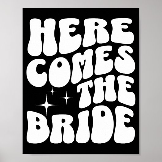 Hier Komt De Bruid Groovy Bach Retro Bachelorette Poster (Voorkant)