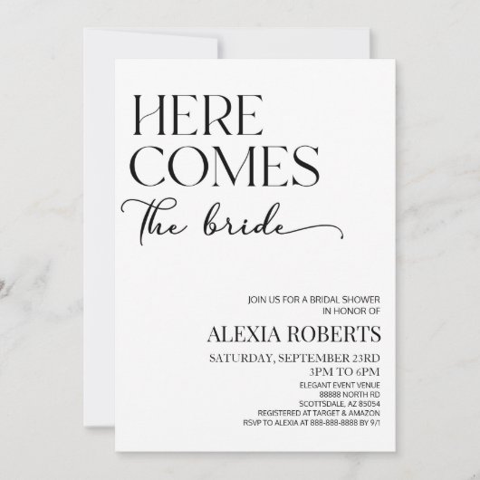 Hier komt de bruid minimalistisch Vrijgezellenfees Kaart (Voorkant)