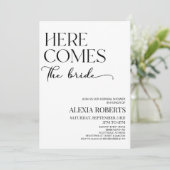 Hier komt de bruid minimalistisch Vrijgezellenfees Kaart (Staand voorkant)