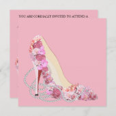 Hier komt de bruid roze bloemen en diamanten parti kaart (Voorkant / Achterkant)