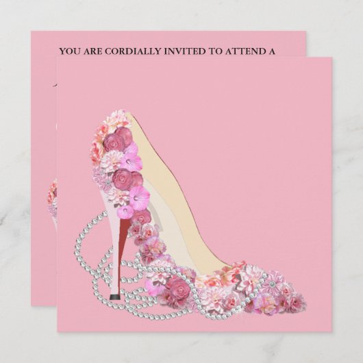 Hier komt de bruid roze bloemen en diamanten parti kaart (Voorkant / Achterkant)