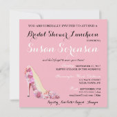 Hier komt de bruid roze bloemen en diamanten parti kaart (Achterkant)