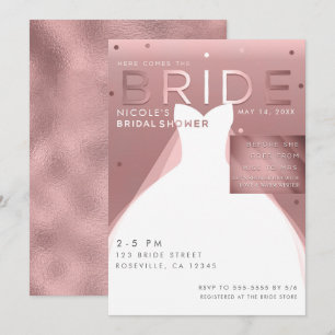 Hier komt de BRUID Roze Goud Glamour Bruiloft Brid Kaart