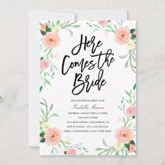 Hier komt de bruid | Uitnodiging voor bruidsdouche (Voorkant)