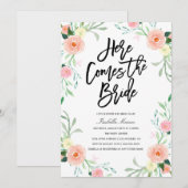 Hier komt de bruid | Uitnodiging voor bruidsdouche (Voorkant / Achterkant)