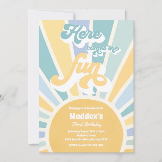 Hier komt de Fun Boho Sunshine Birthday Party Kaart (Voorkant)