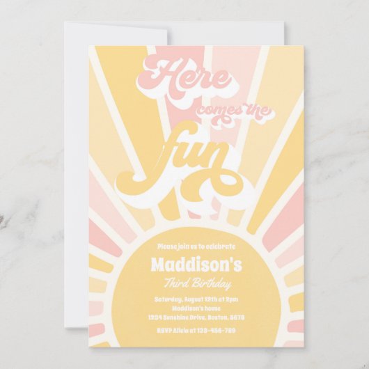 Hier komt de Fun Boho Sunshine Birthday Party Kaart (Voorkant)