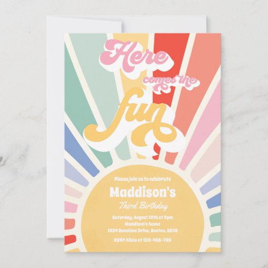 Hier komt de Fun Boho Sunshine Birthday Party Kaart (Voorkant)