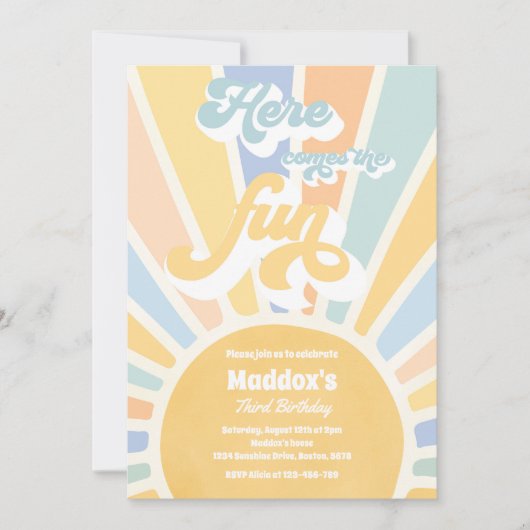 Hier komt de Fun Boho Sunshine Birthday Party Kaart (Voorkant)