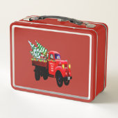 Hier komt de kerstboomwagen van Santa's boerderij. (Achterkant)