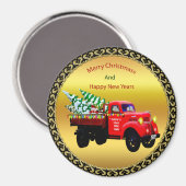 Hier komt de kerstboomwagen van Santa's boerderij. Magneet (Voorkant / Achterkant)