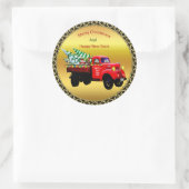 Hier komt de kerstboomwagen van Santa's boerderij. Ronde Sticker (Tas)