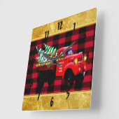 Hier komt de kerstboomwagen van Santa's boerderij. Vierkante Klok (Hoek)