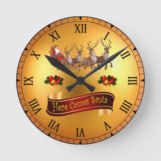 Hier komt de Kerstman en zijn rendieren ~ Ronde Klok (Voorkant)