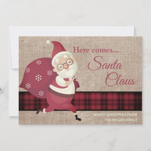  hier komt de kerstman met een spelbrekerfoto kaart (Voorkant)