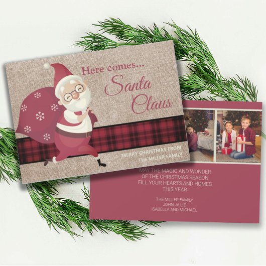  hier komt de kerstman met een spelbrekerfoto kaart