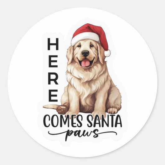 Hier komt de kerstman ronde sticker (Voorkant)