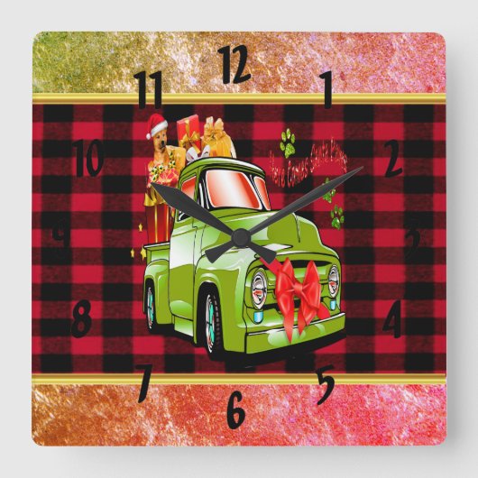 Hier komt de kerstparade van Santa Pws Vierkante Klok (Voorkant)