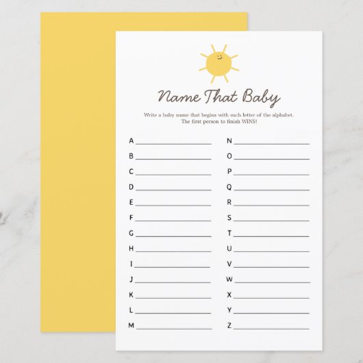 Hier komt de naam van het Baby shower van de zon d (Voorkant / Achterkant)