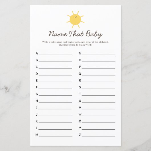 Hier komt de naam van het Baby shower van de zon d (Voorkant)