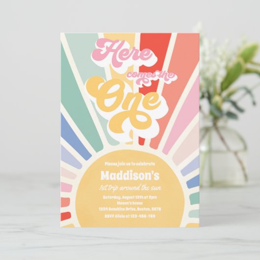 Hier komt de One Boho Sunshine 1e verjaardag Kaart (Staand voorkant)