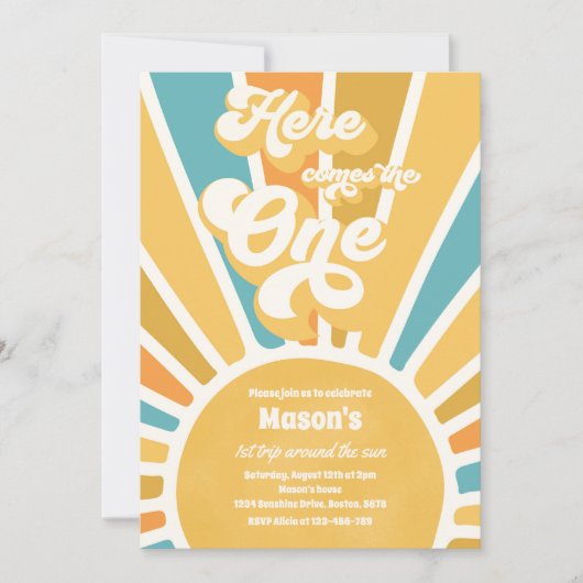 Hier komt de One Boho Sunshine 1e verjaardag Kaart (Voorkant)